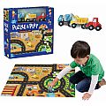 Puzzle & Play Construction Site Play Mat Puzzle with Wooden Vehicles  Ages 3+