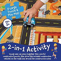 Puzzle & Play Construction Site Play Mat Puzzle with Wooden Vehicles  Ages 3+